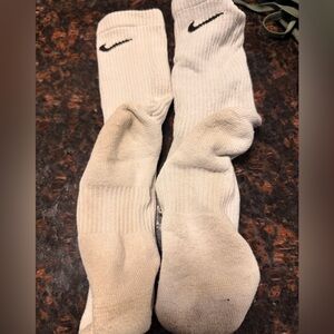 Nike White Crew Athletic Socks Worn with Black Swoosh - Pair